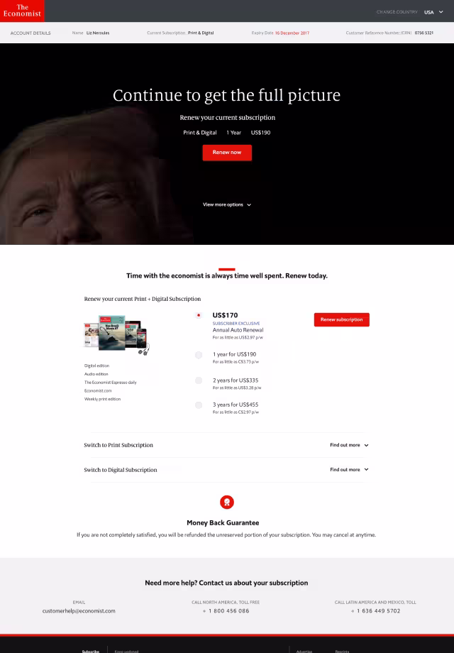 Website subscription page design to encourage users to choose the correct tarrif.